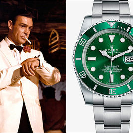 Rolex - любимые часы флеминговского Джеймса Бонда. Он предпочитал модель Submariner. Кадр из фильма  «Голдфингер»
